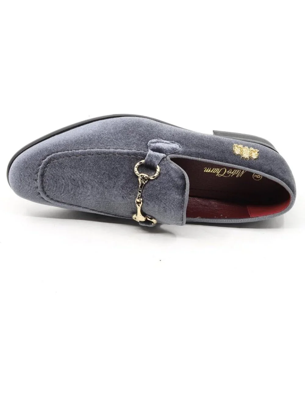 Metrocharm Men's Grey Rubber Velvet Loafers Gold Buckle Slip On Classic Shoes